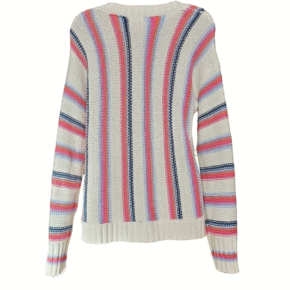 HEM & THREAD Women's Soft Oversized Cream Striped Pullover Knit Sweater - Picture 4 of 13